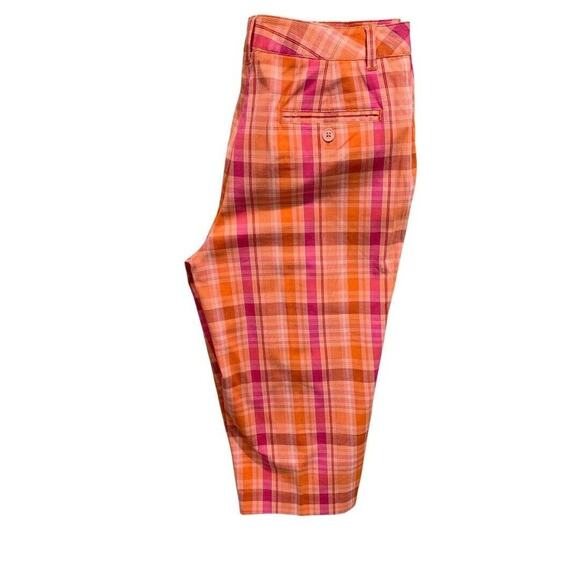 St Johns Bay Pants - Size 8 St Johns Bay Womens Plaid Bermuda Shorts Stretch Fabric Orange Pink